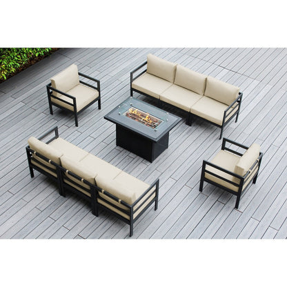 Canapé d'extérieur Ohana 9 pièces en aluminium avec coussin et table à feu de 42 po