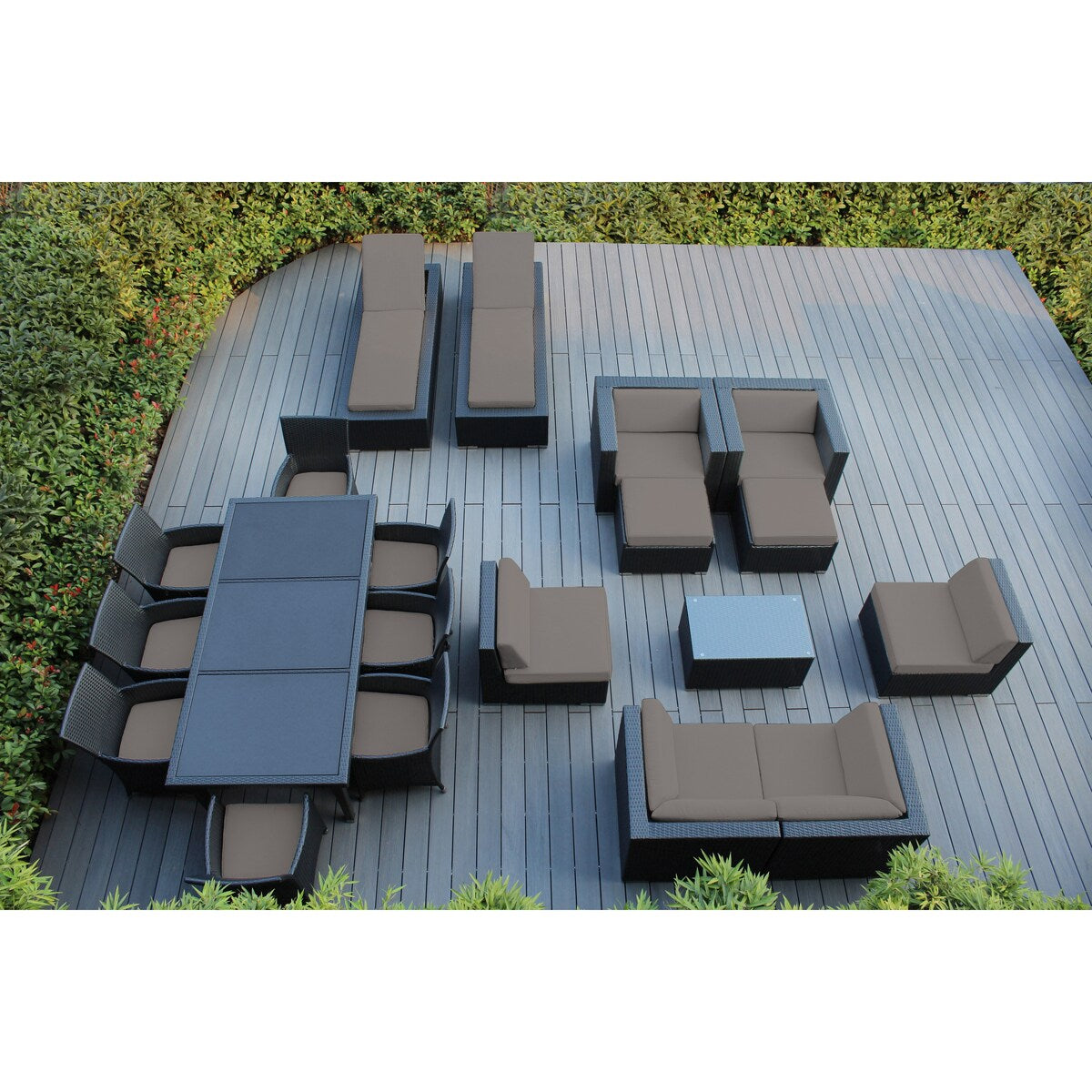 Ensemble de 20 canapés, salle à manger et chaises longues en osier noir Ohana Outdoor Patio