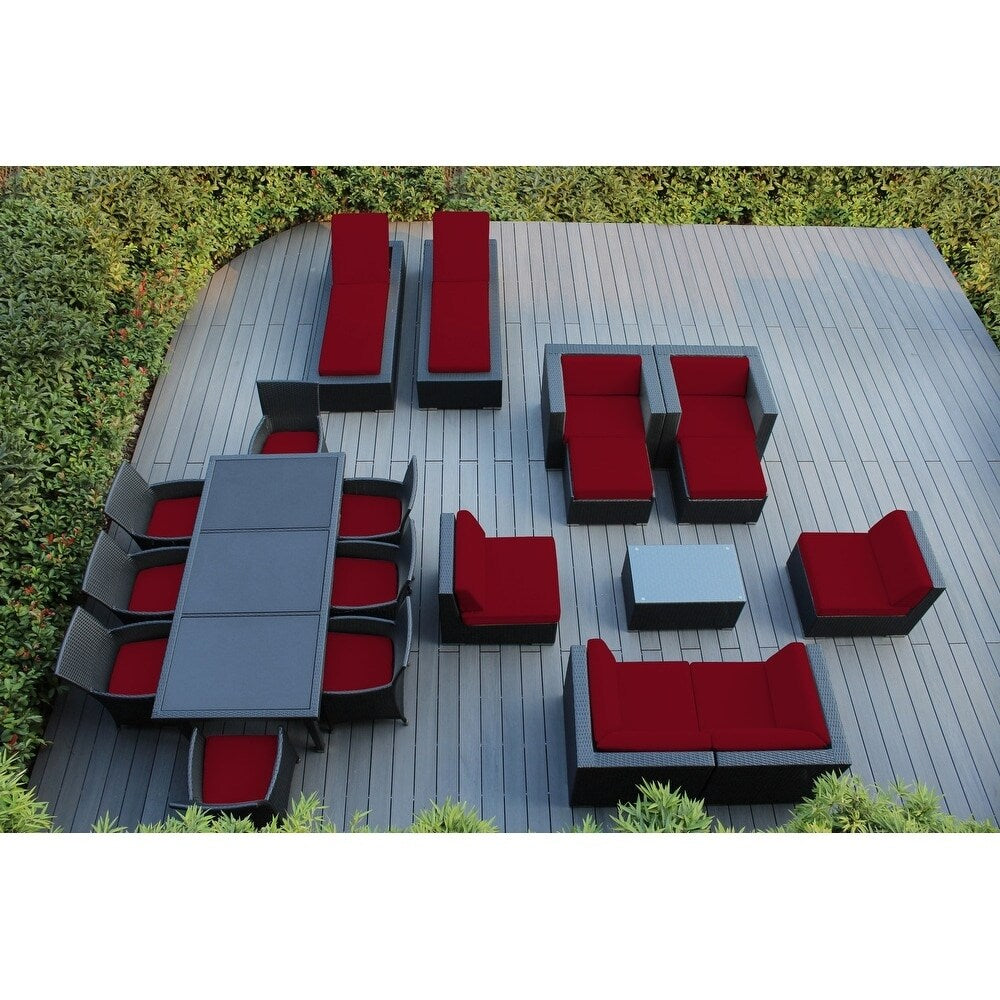 Ensemble de 20 canapés, salle à manger et chaises longues en osier noir Ohana Outdoor Patio