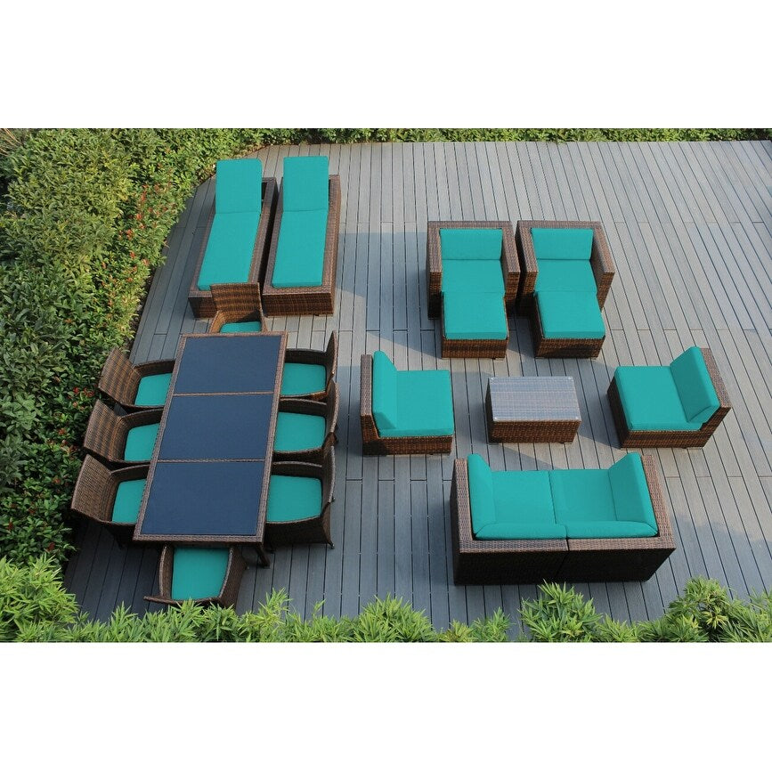 Ensemble de 20 canapés, salle à manger et chaises longues en osier noir Ohana Outdoor Patio