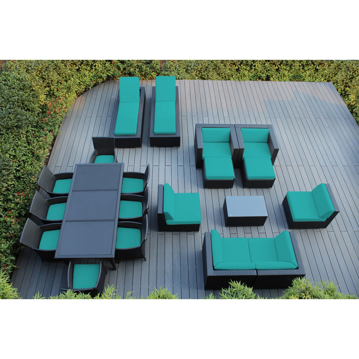 Ensemble de 20 canapés, salle à manger et chaises longues en osier noir Ohana Outdoor Patio