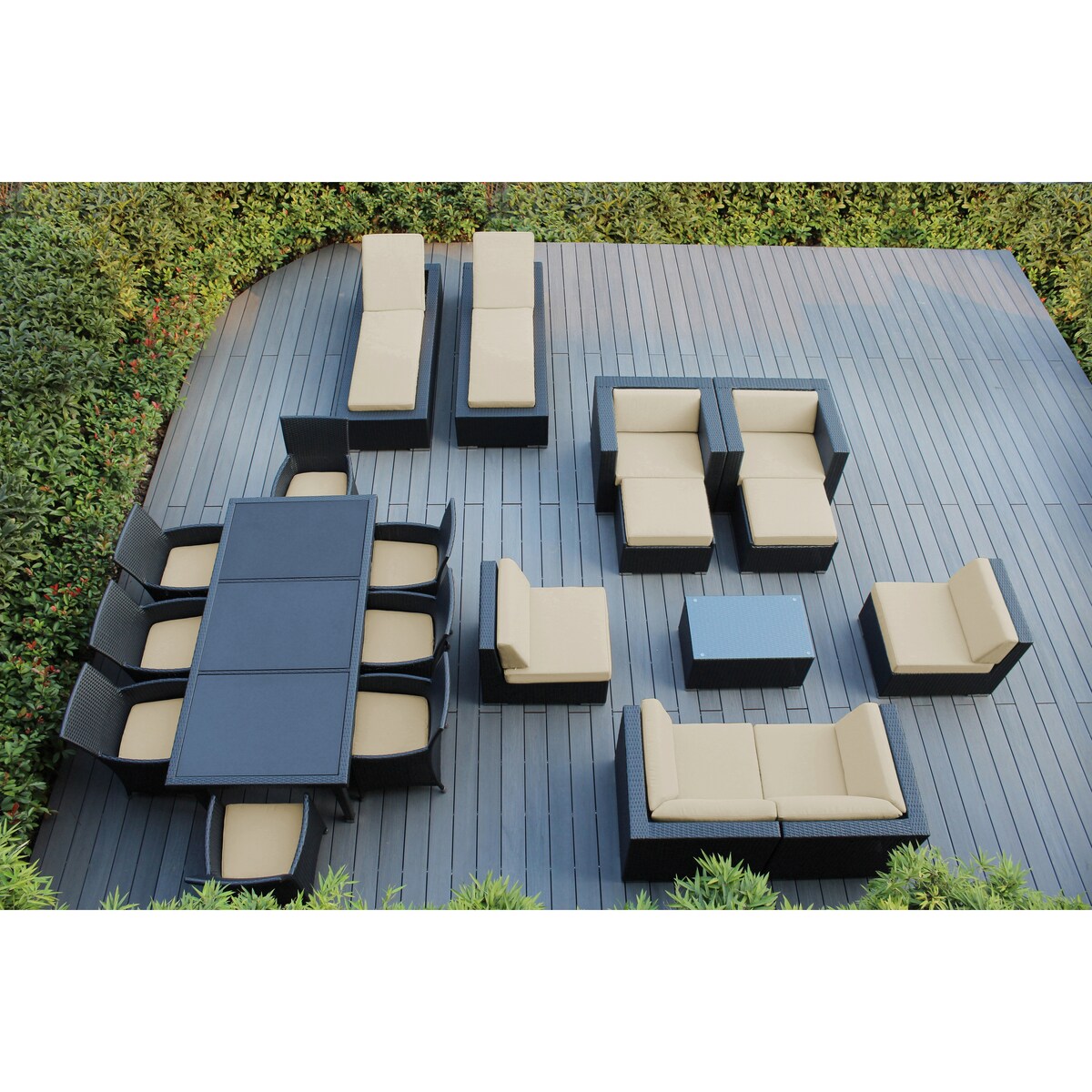 Ensemble de 20 canapés, salle à manger et chaises longues en osier noir Ohana Outdoor Patio