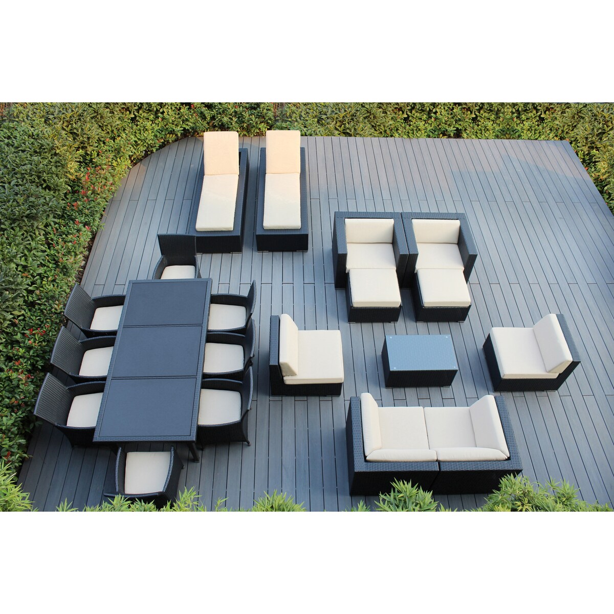 Ensemble de 20 canapés, salle à manger et chaises longues en osier noir Ohana Outdoor Patio