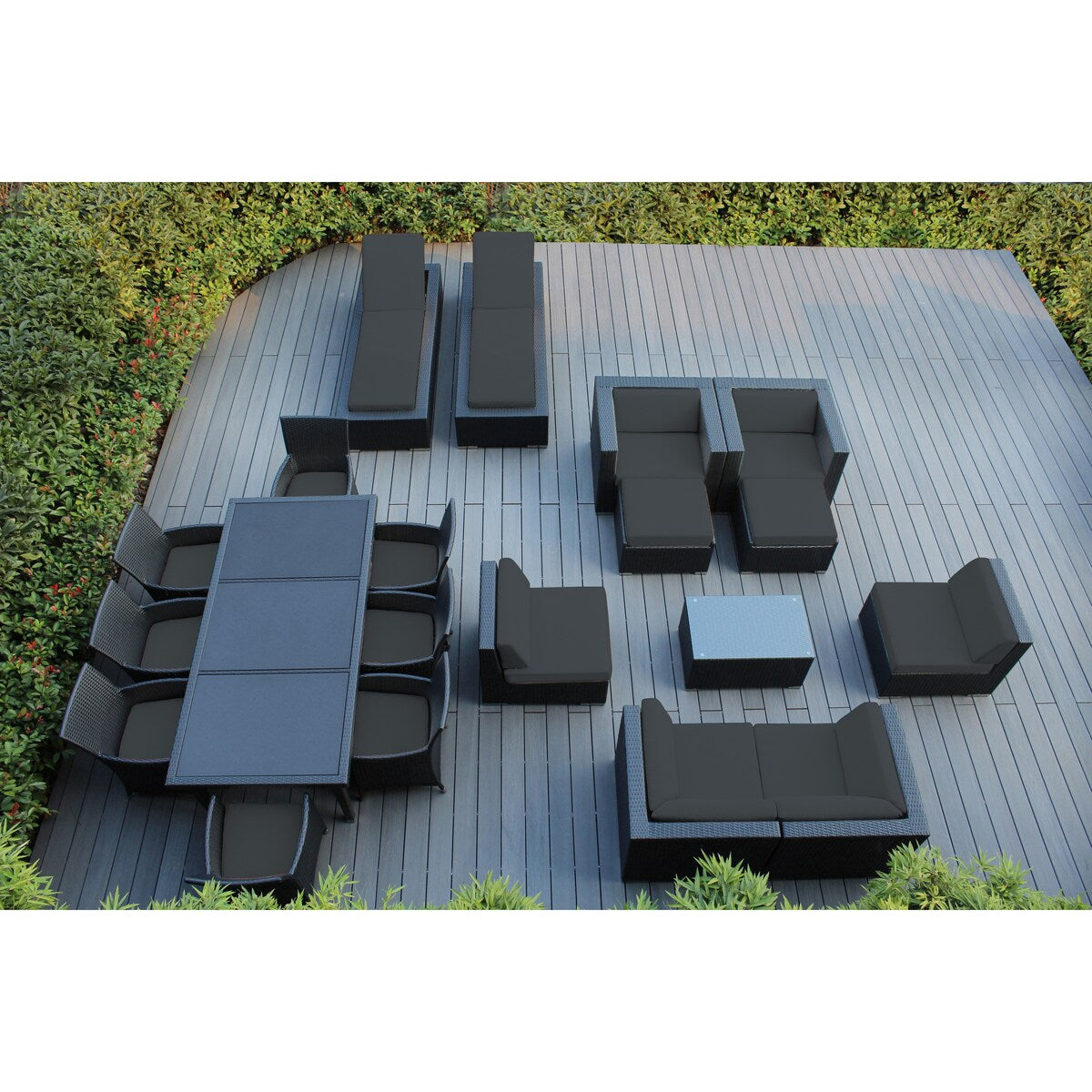 Ensemble de 20 canapés, salle à manger et chaises longues en osier noir Ohana Outdoor Patio