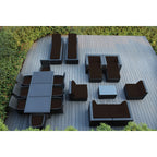 Ensemble de 20 canapés, salle à manger et chaises longues en osier noir Ohana Outdoor Patio