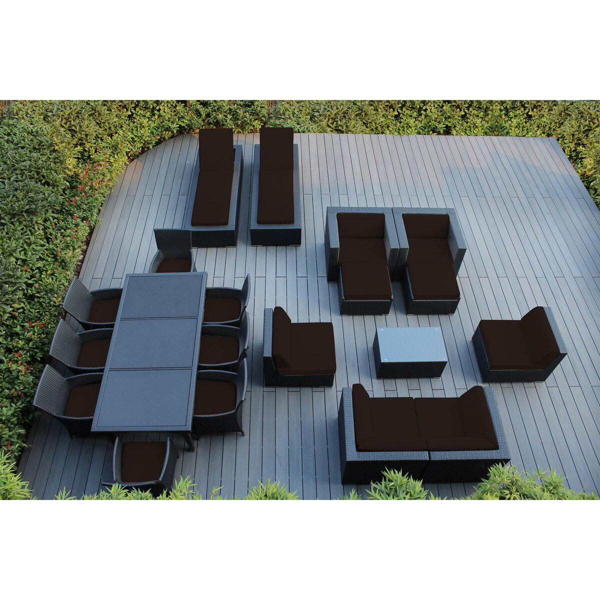 Ensemble de 20 canapés, salle à manger et chaises longues en osier noir Ohana Outdoor Patio