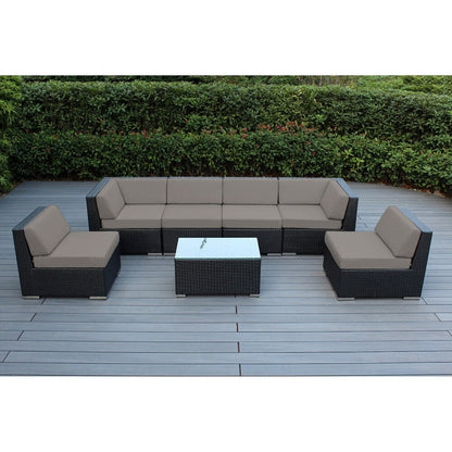 Ensemble de salon de jardin Ohana 7 pièces en osier noir avec coussins - Sans assemblage