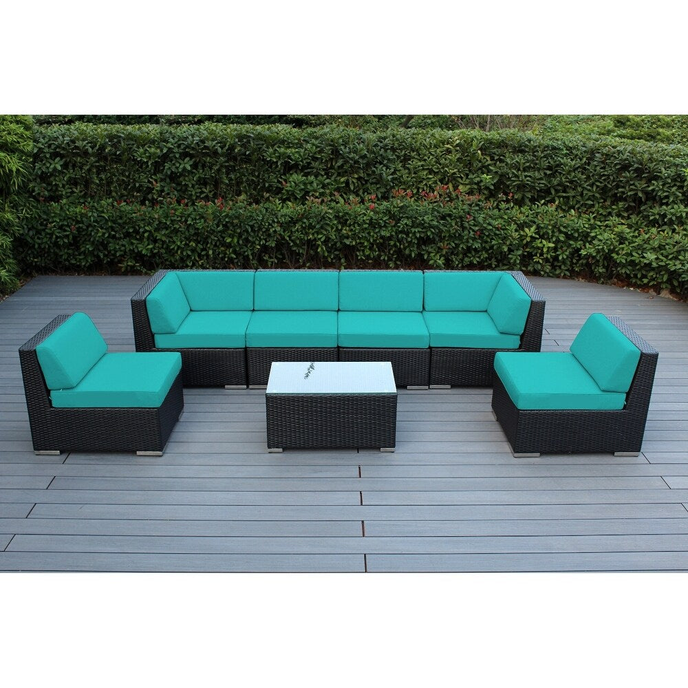 Ensemble de salon de jardin Ohana 7 pièces en osier noir avec coussins - Sans assemblage