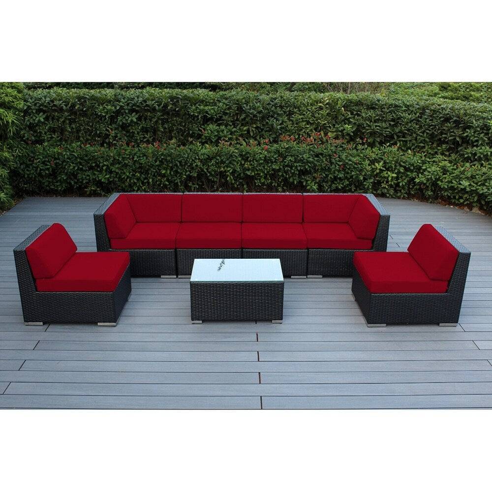 Ensemble de salon de jardin Ohana 7 pièces en osier noir avec coussins - Sans assemblage