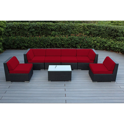 Ensemble de salon de jardin Ohana 7 pièces en osier noir avec coussins - Sans assemblage