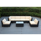 Ensemble de salon de jardin Ohana 7 pièces en osier noir avec coussins - Sans assemblage