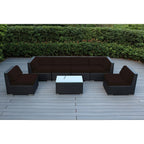 Ensemble de salon de jardin Ohana 7 pièces en osier noir avec coussins - Sans assemblage