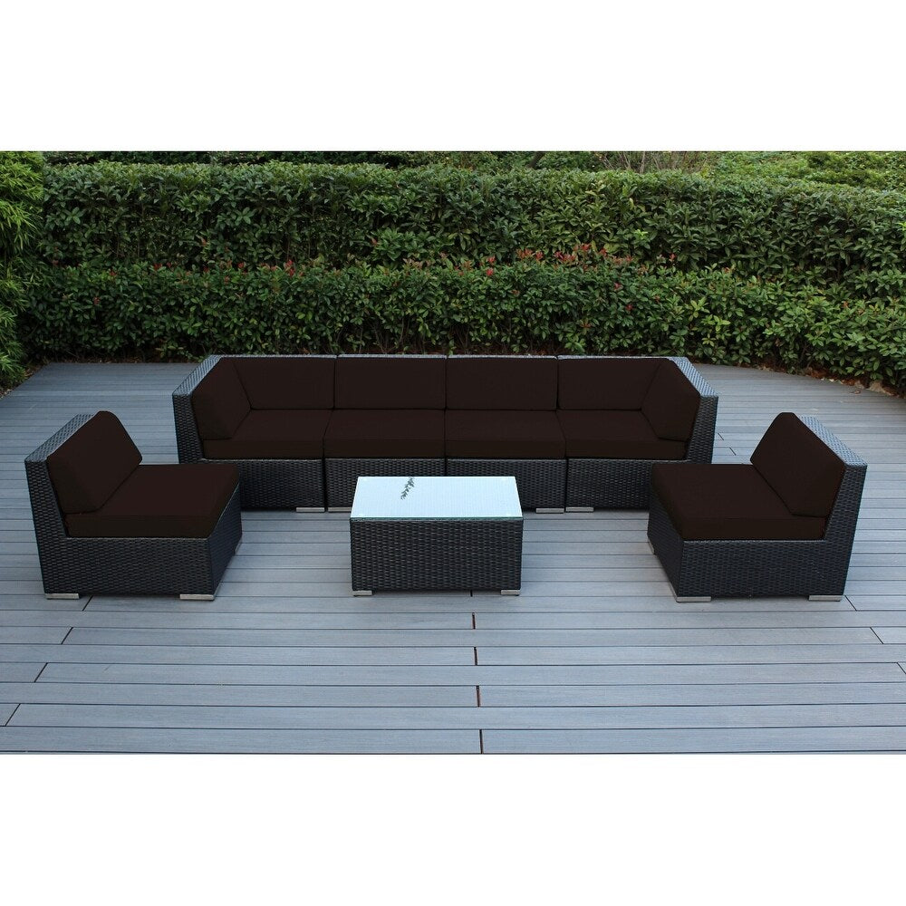 Ensemble de salon de jardin Ohana 7 pièces en osier noir avec coussins - Sans assemblage