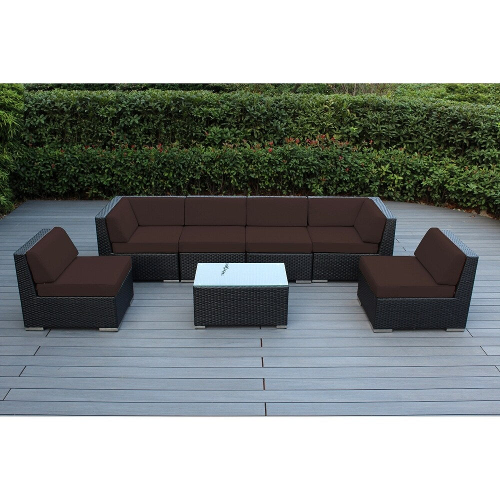 Ensemble de salon de jardin Ohana 7 pièces en osier noir avec coussins - Sans assemblage