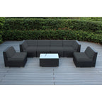 Ensemble de salon de jardin Ohana 7 pièces en osier noir avec coussins - Sans assemblage