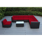 Ensemble de patio extérieur Ohana 8 pièces en osier noir avec coussins - Sans assemblage