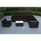 Ensemble de patio extérieur Ohana 8 pièces en osier noir avec coussins - Sans assemblage