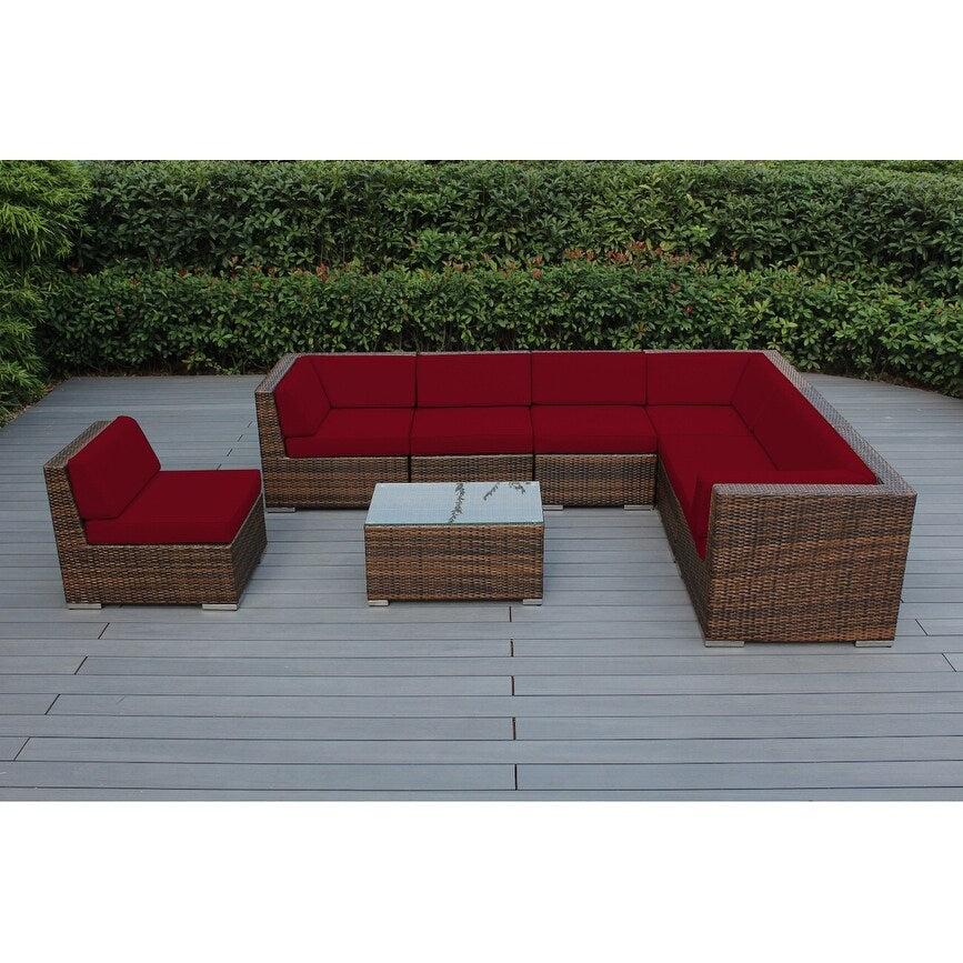Ensemble de 8 canapés sectionnels Ohana Outdoor Patio en osier brun mélangé avec coussins - Sans assemblage