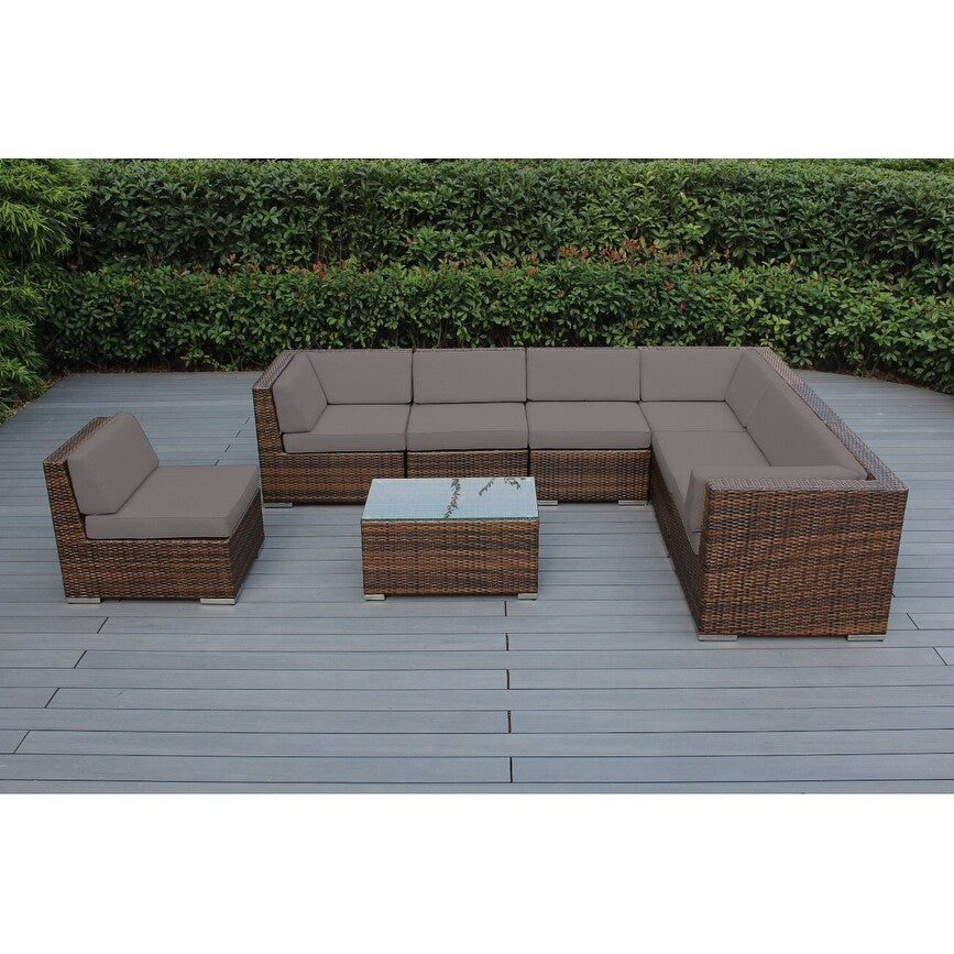 Ensemble de 8 canapés sectionnels Ohana Outdoor Patio en osier brun mélangé avec coussins - Sans assemblage