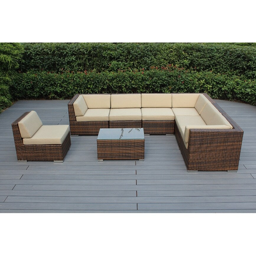 Ensemble de 8 canapés sectionnels Ohana Outdoor Patio en osier brun mélangé avec coussins - Sans assemblage