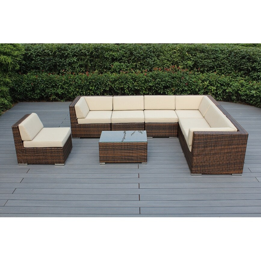 Ensemble de 8 canapés sectionnels Ohana Outdoor Patio en osier brun mélangé avec coussins - Sans assemblage
