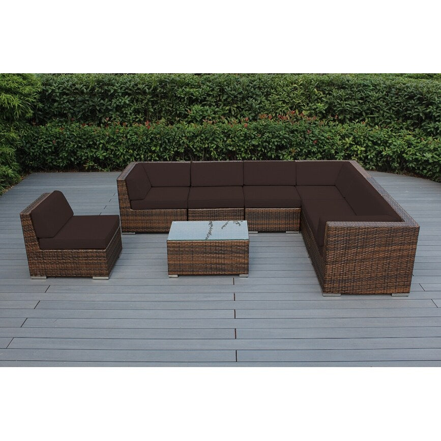 Ensemble de 8 canapés sectionnels Ohana Outdoor Patio en osier brun mélangé avec coussins - Sans assemblage