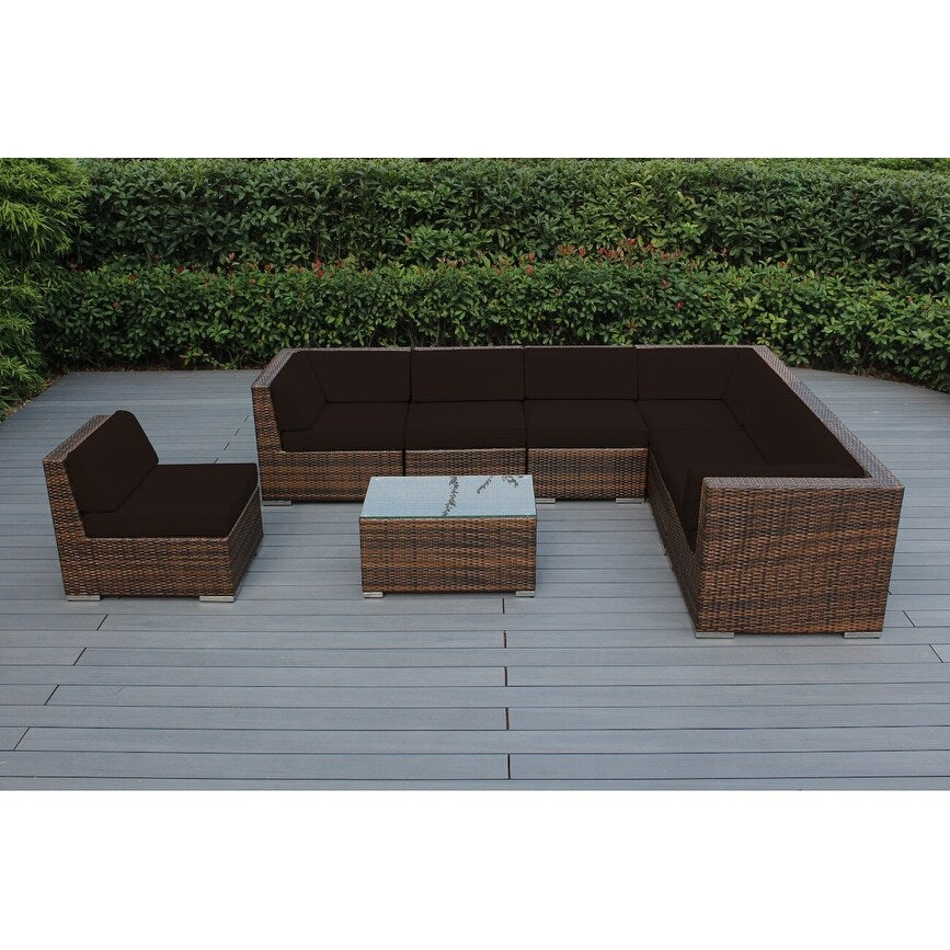 Ensemble de 8 canapés sectionnels Ohana Outdoor Patio en osier brun mélangé avec coussins - Sans assemblage