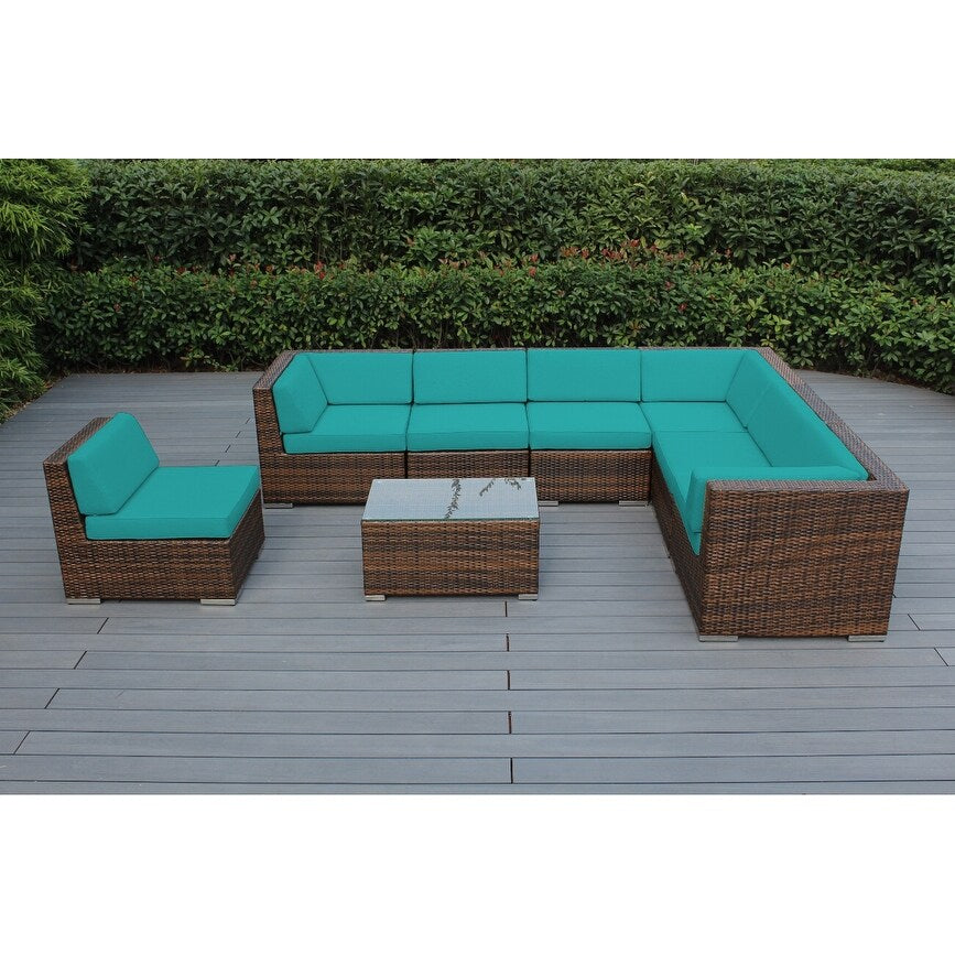 Ensemble de 8 canapés sectionnels Ohana Outdoor Patio en osier brun mélangé avec coussins - Sans assemblage