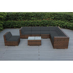 Ensemble de 8 canapés sectionnels Ohana Outdoor Patio en osier brun mélangé avec coussins - Sans assemblage