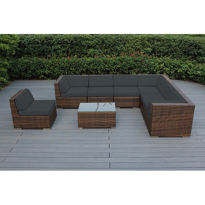 Ensemble de 8 canapés sectionnels Ohana Outdoor Patio en osier brun mélangé avec coussins - Sans assemblage