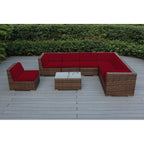 Ensemble de 8 canapés sectionnels Ohana Outdoor Patio en osier brun mélangé avec coussins - Sans assemblage