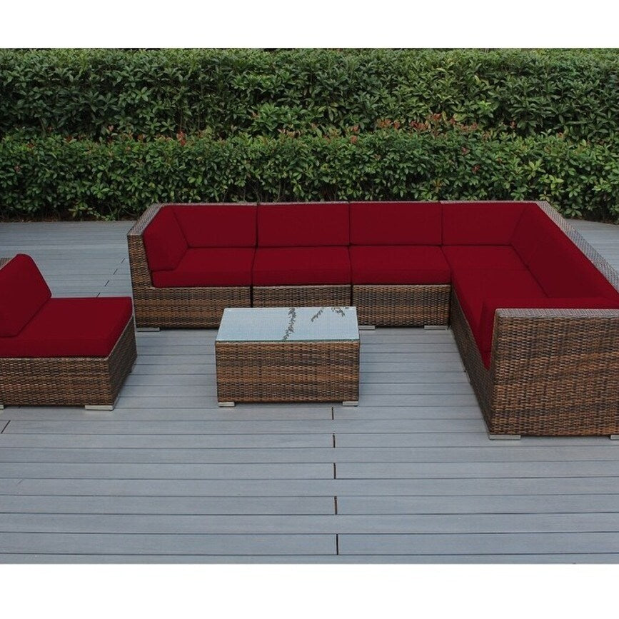 Ensemble de 8 canapés sectionnels Ohana Outdoor Patio en osier brun mélangé avec coussins - Sans assemblage