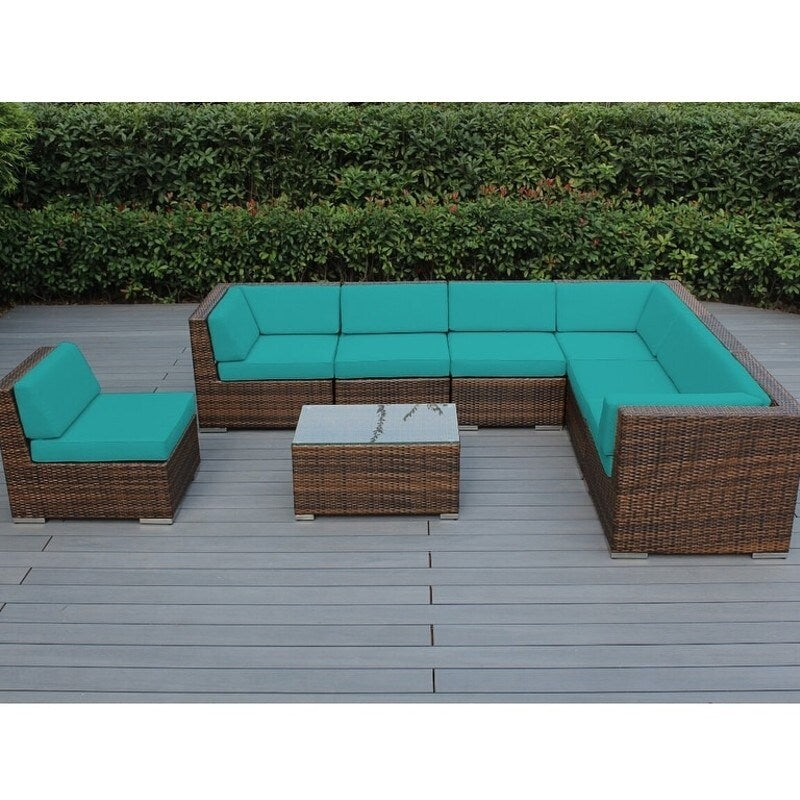 Ensemble de 8 canapés sectionnels Ohana Outdoor Patio en osier brun mélangé avec coussins - Sans assemblage