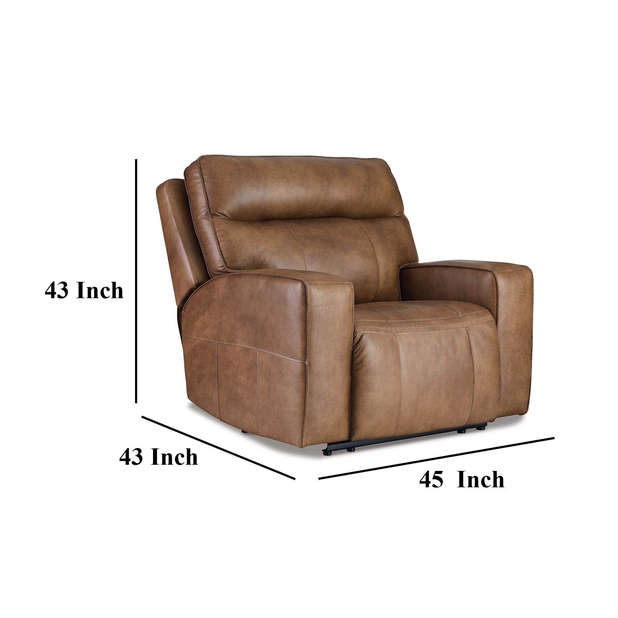 Fauteuil inclinable électrique Okah, cuir pleine fleur marron caramel, réglable