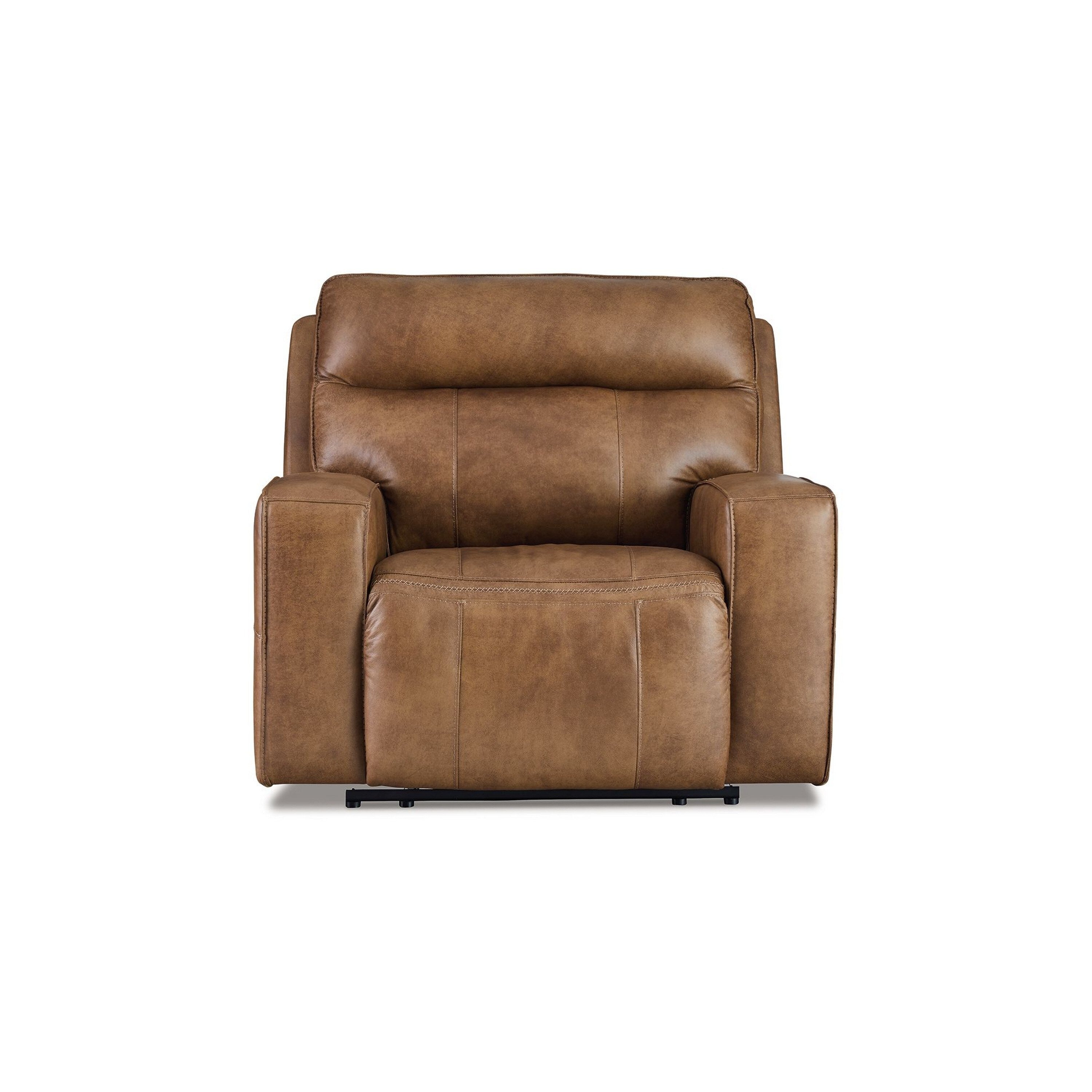 Fauteuil inclinable électrique Okah, cuir pleine fleur marron caramel, réglable