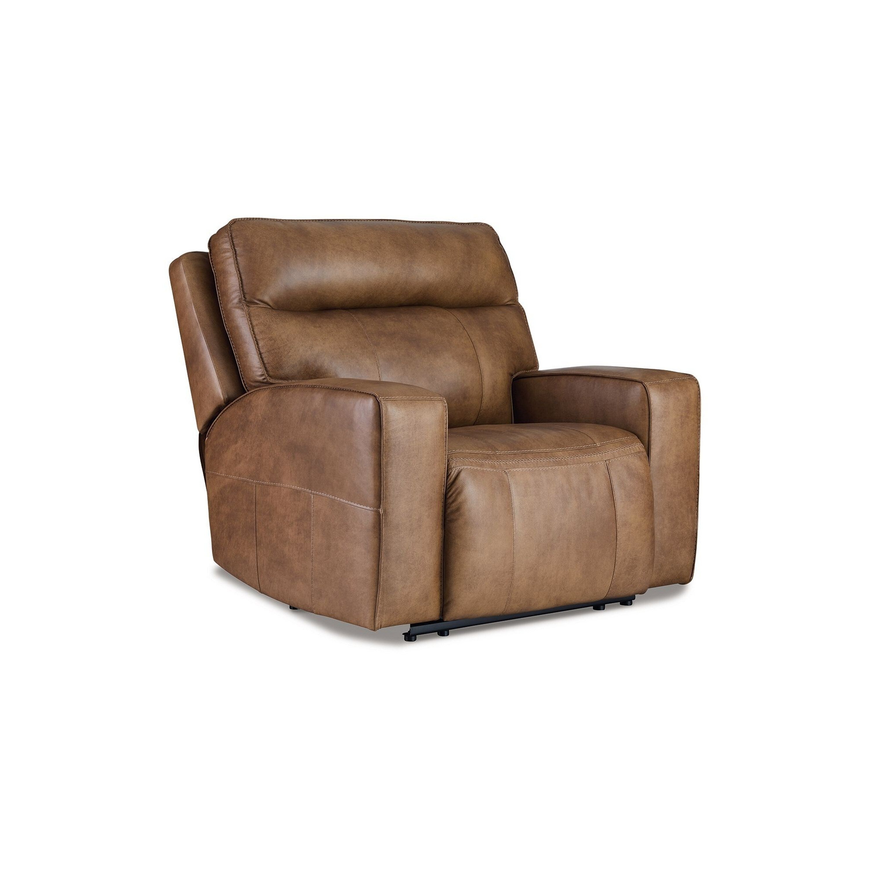 Fauteuil inclinable électrique Okah, cuir pleine fleur marron caramel, réglable