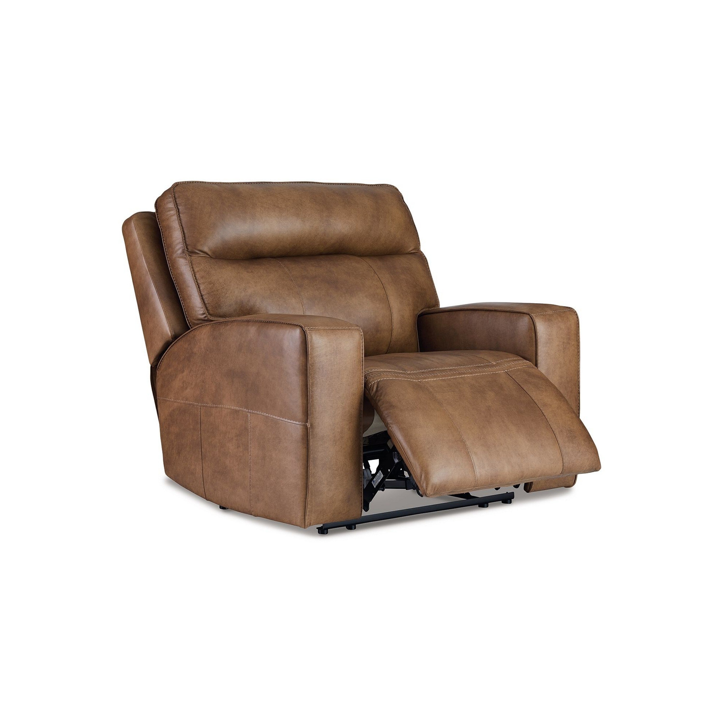 Fauteuil inclinable électrique Okah, cuir pleine fleur marron caramel, réglable