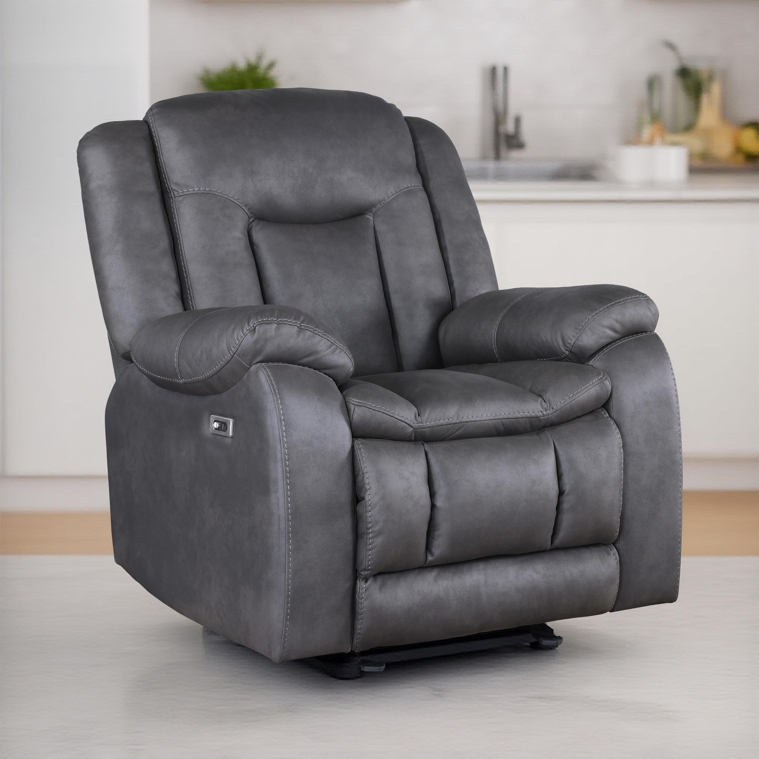 Fauteuil inclinable manuel Olaf, similicuir gris foncé moelleux