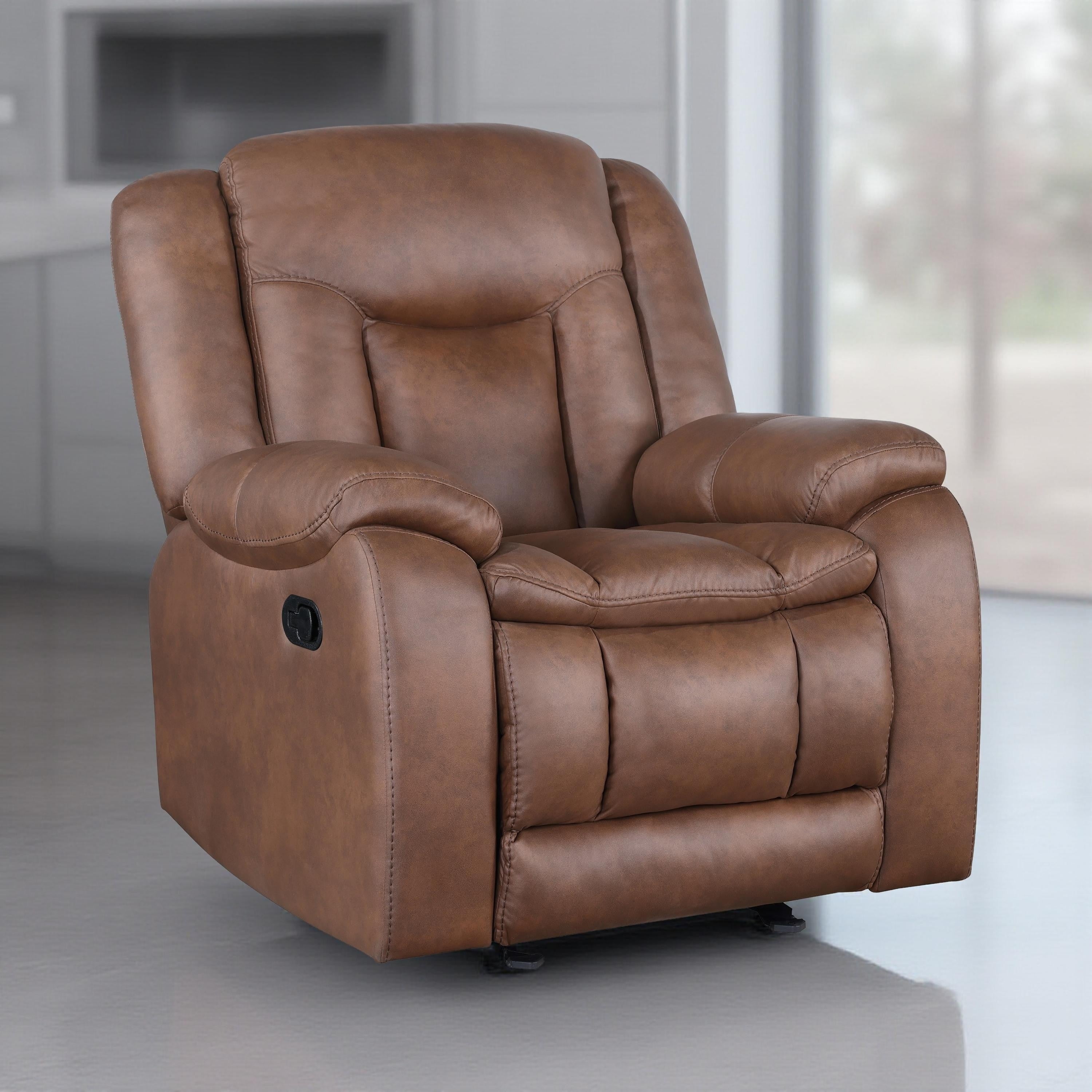 Fauteuil inclinable manuel Olaf, cuir synthétique marron moelleux