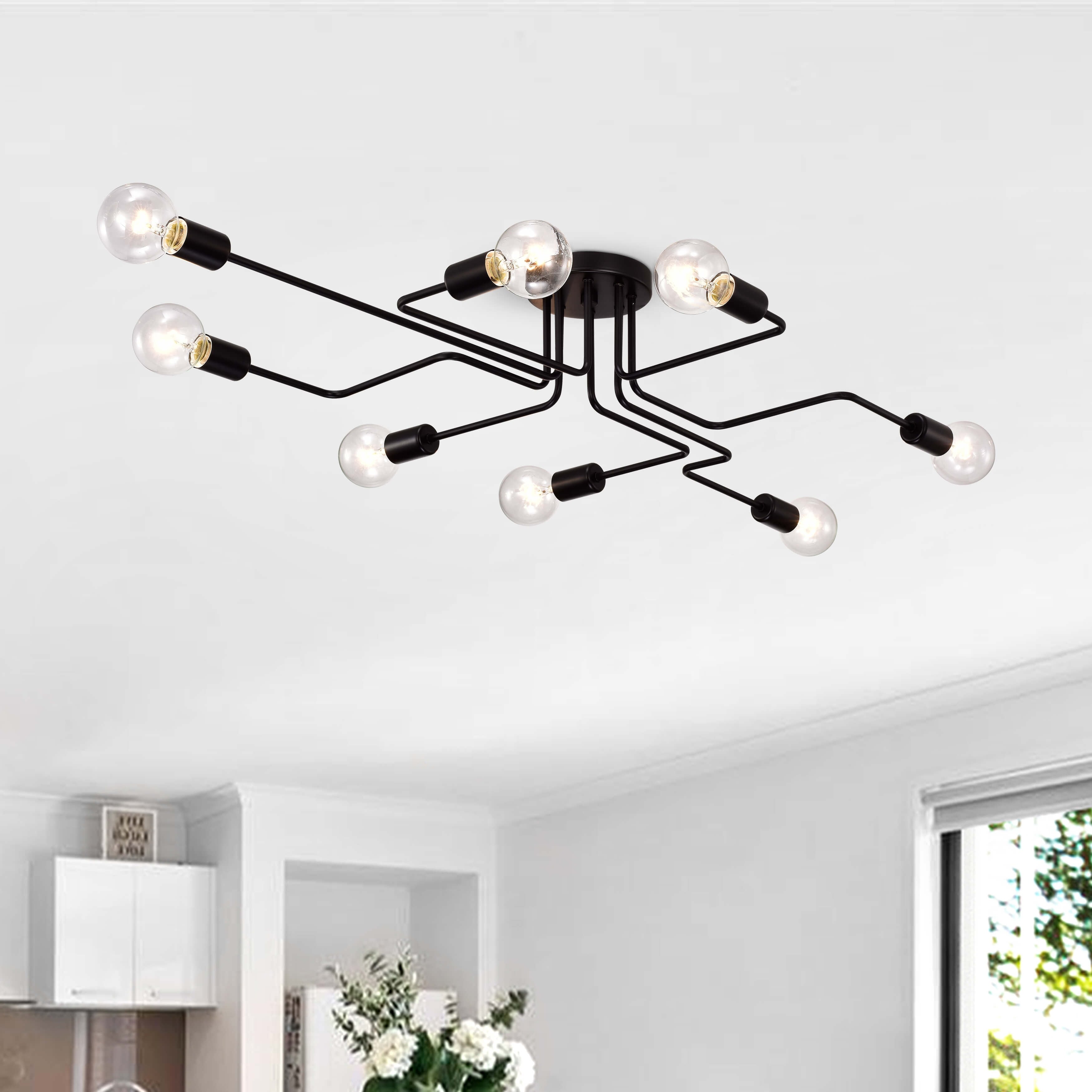 Plafonnier linéaire noir Sputnik Olalla à 8 lumières