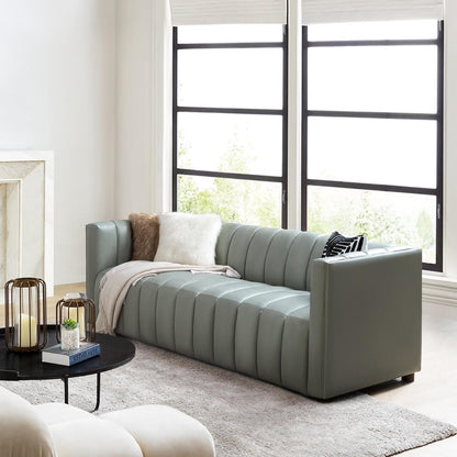 Canapé incurvé moderne Olinto en cuir véritable de 83 pouces avec dossier à canaux par HULALA HOME