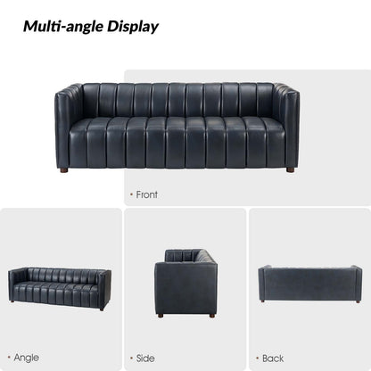 Canapé incurvé moderne Olinto en cuir véritable de 83 pouces avec dossier à canaux par HULALA HOME