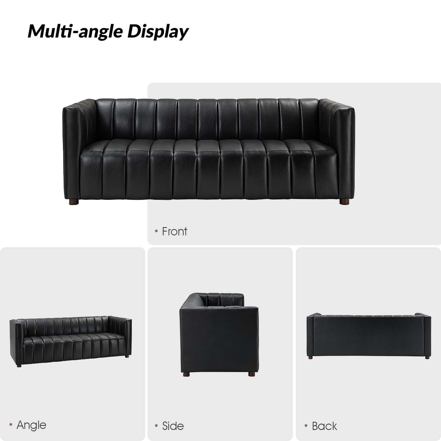 Canapé incurvé moderne Olinto en cuir véritable de 83 pouces avec dossier à canaux par HULALA HOME