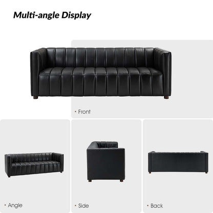 Canapé incurvé moderne Olinto en cuir véritable de 83 pouces avec dossier à canaux par HULALA HOME