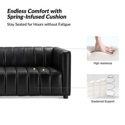 Canapé incurvé moderne Olinto en cuir véritable de 83 pouces avec dossier à canaux par HULALA HOME