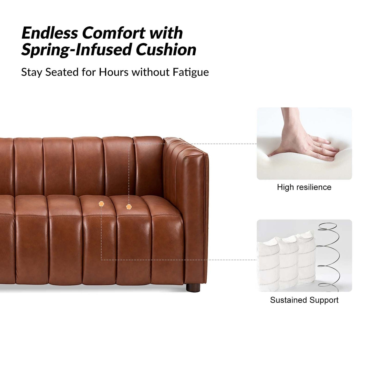 Canapé incurvé moderne Olinto en cuir véritable de 83 pouces avec dossier à canaux par HULALA HOME
