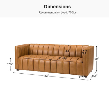 Canapé incurvé moderne Olinto en cuir véritable de 83 pouces avec dossier à canaux par HULALA HOME
