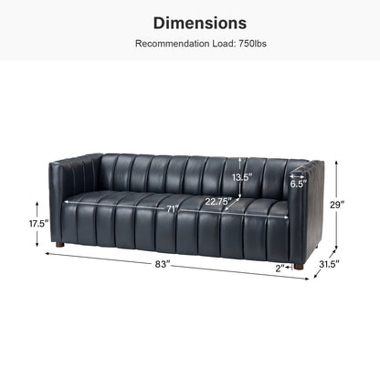 Canapé incurvé moderne Olinto en cuir véritable de 83 pouces avec dossier à canaux par HULALA HOME