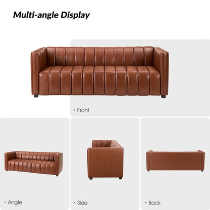Canapé incurvé moderne Olinto en cuir véritable de 83 pouces avec dossier à canaux par HULALA HOME