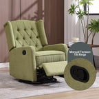 Fauteuil inclinable manuel pivotant à 360° en lin vert olive avec dossier capitonné et repose-pieds pour salon et chambre